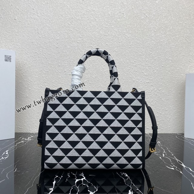 Prada專櫃新款刺繡織物托特包 1BA354 普拉達中號有長肩帶刺繡手提購物包 csp1485